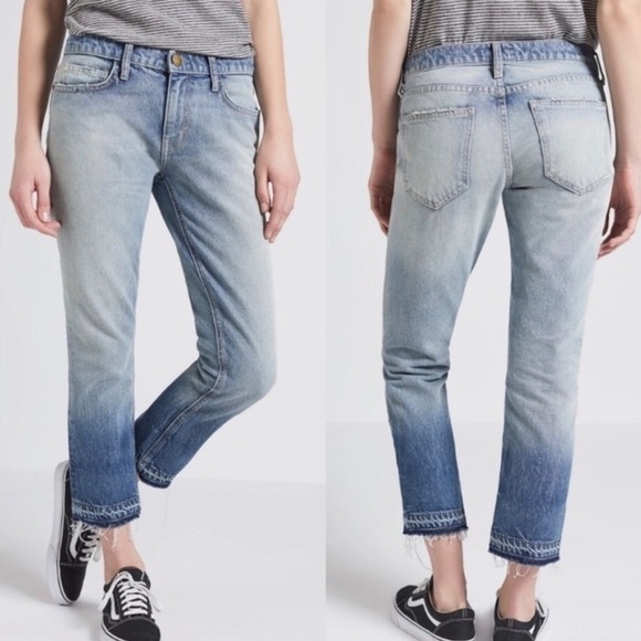 Current/Elliott | Straight Leg Distressed Ombre Released Raw Hem Cropped Jeans - Picture 1 of 8